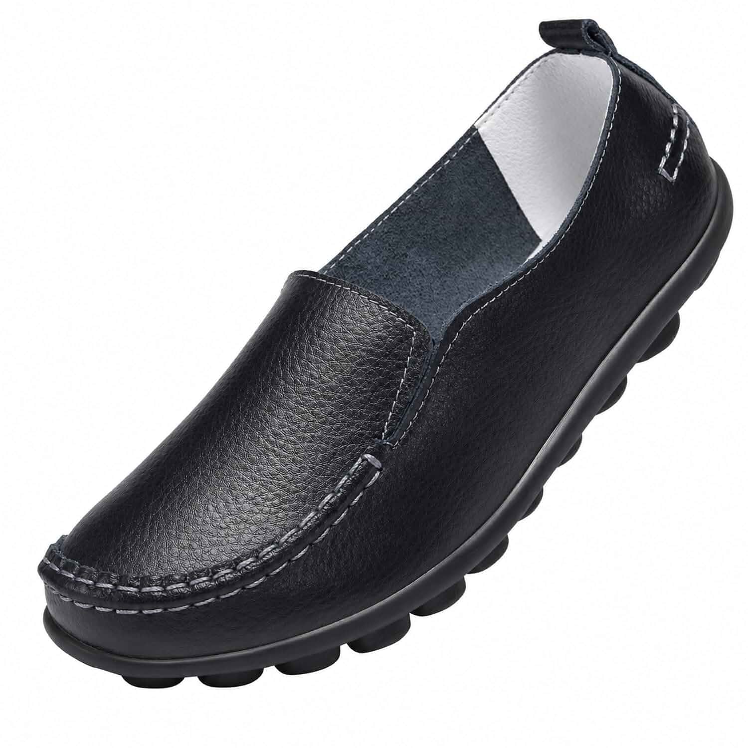 ANYUETE Women’s Leather Slip On Loafers, Comfortable Walking Flats, Casual Driving Shoes for Work, Office and Daily Wear