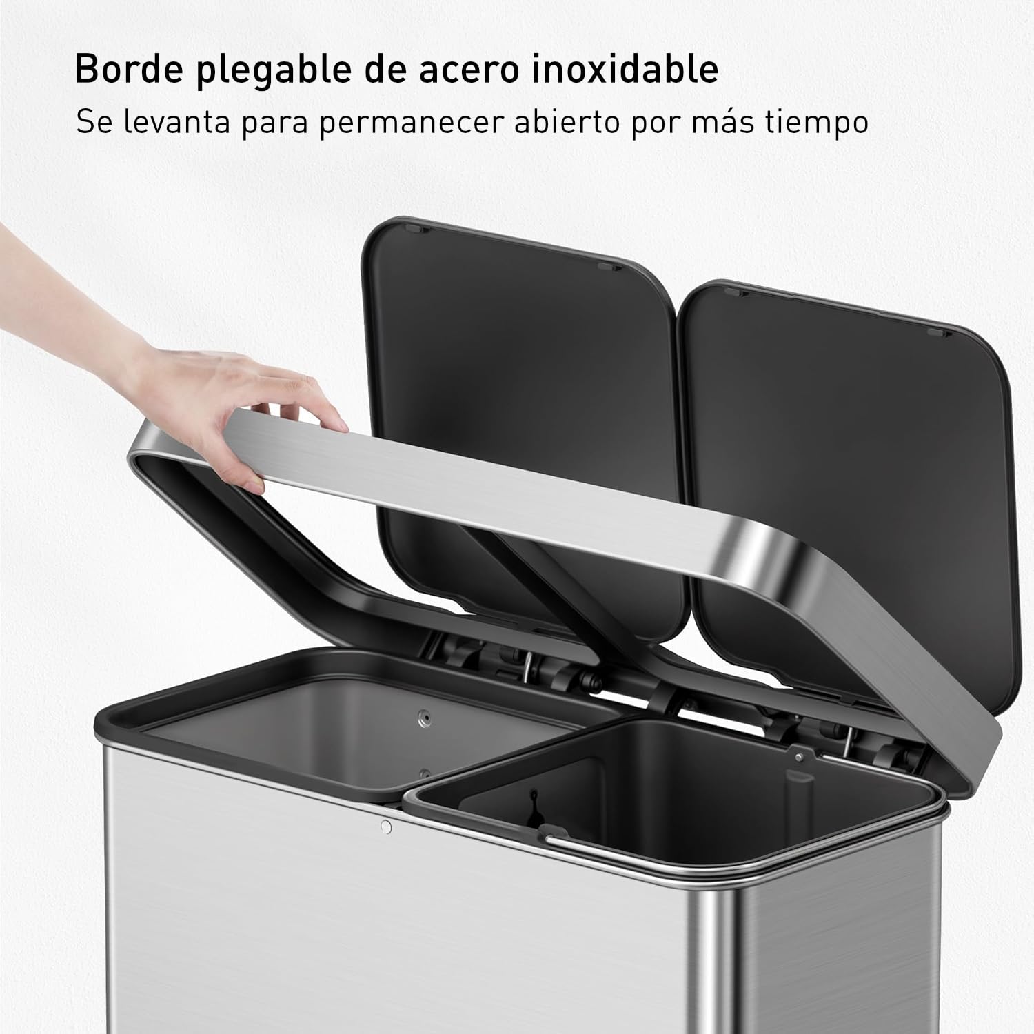 EKO Hana Deluxe Bote de Basura 40L+28L (68L) Doble Compartimento | Pedal Metálico | Acero Inoxidable Premium | Cubos Interiores Extraíbles | Ideal para Reciclaje en Cocina
