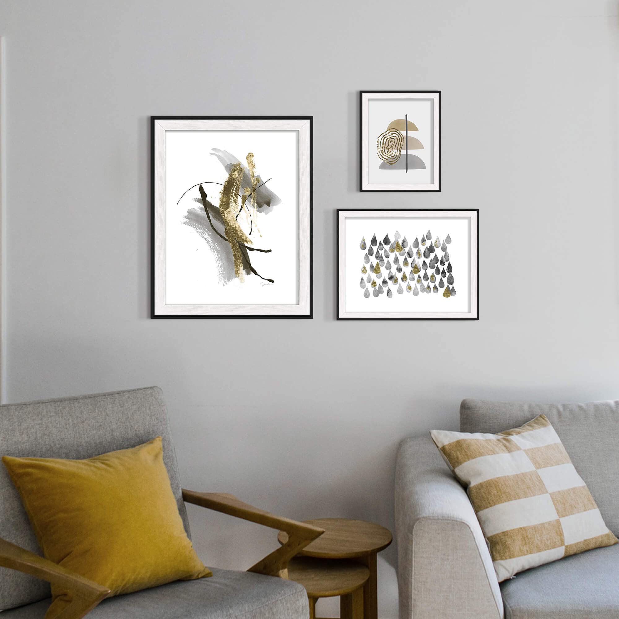 抽象水彩画 フレーム付き Amazon.co.jp: 抽象水彩画絵画 フレーム入り – ブラック&ゴールド 雨滴