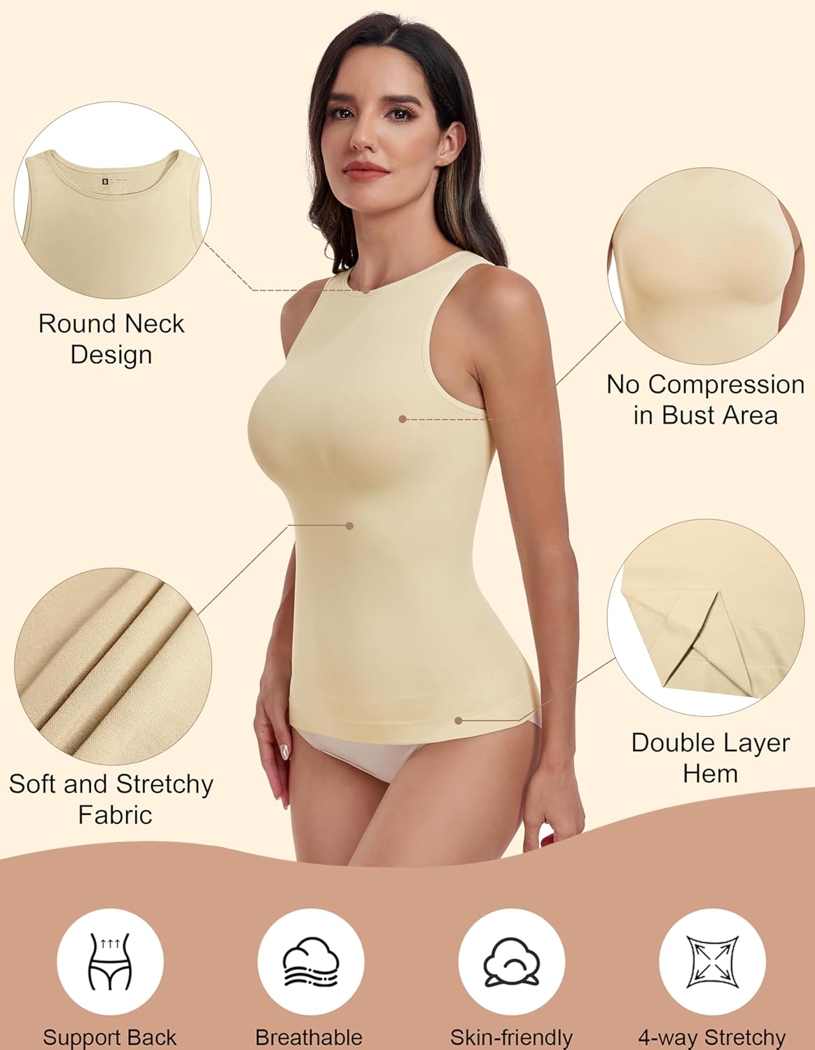 EUYZOU Women Shapewear Tummy Control Tank Tops Seamless Compression Tops Body Shaper Camisole - Image 4