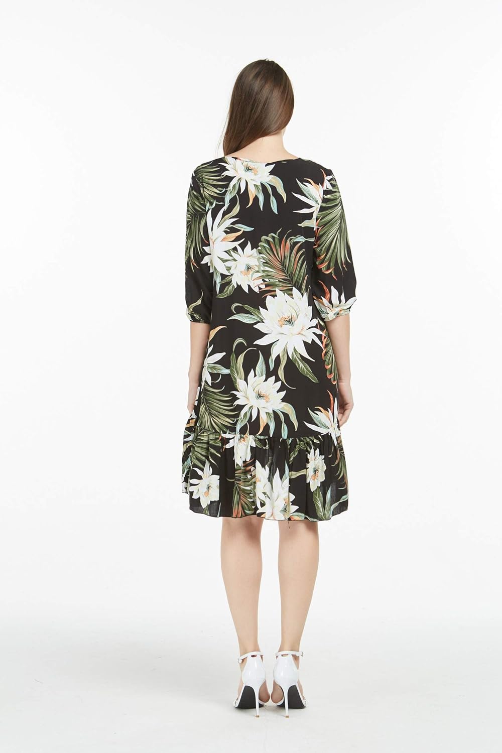 Couple Matching Hawaiian Luau Shirt 3/4 Sleeve Ruffle Dress in Wispy Cereus