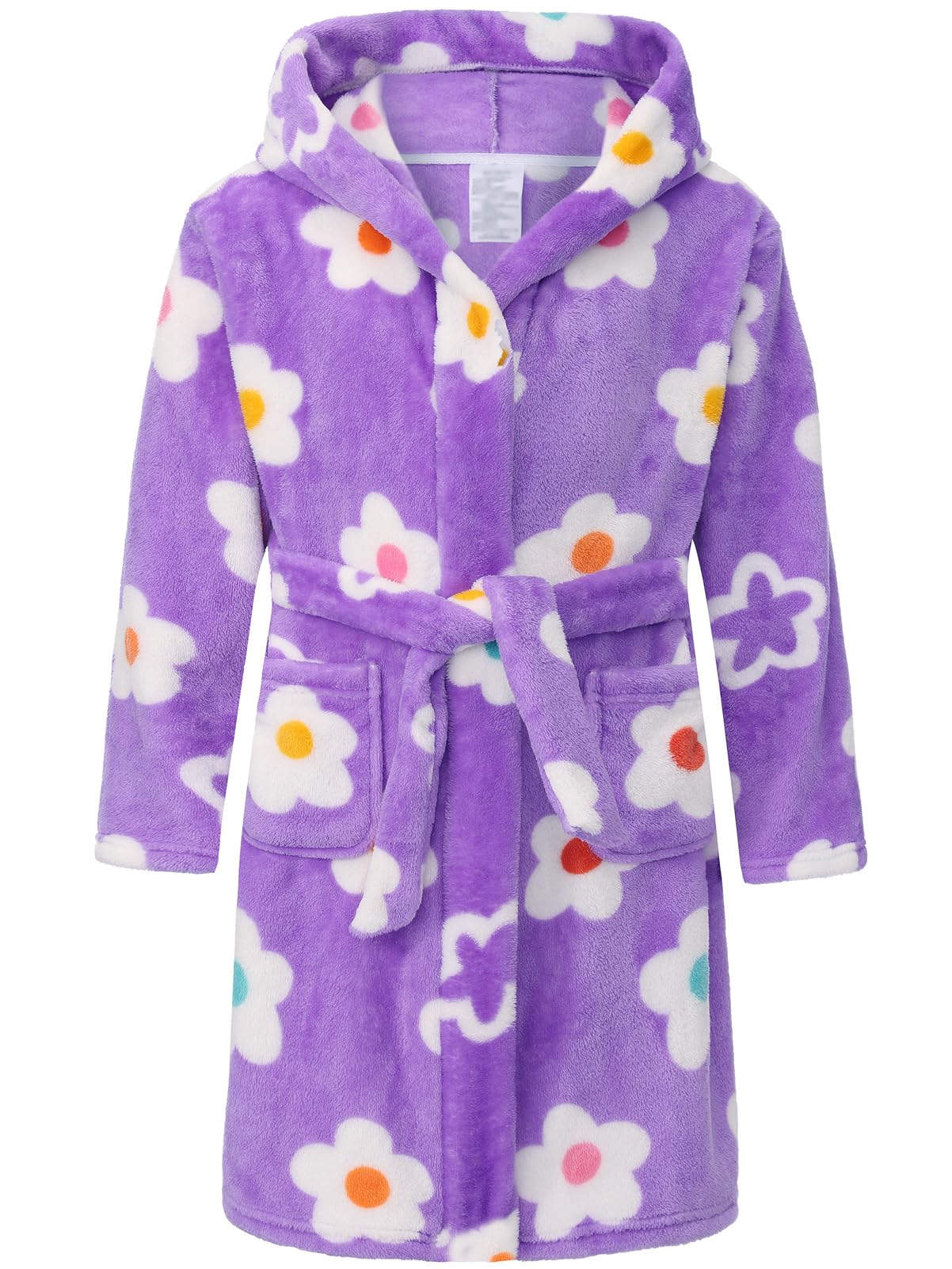 Girls Fleece Hooded Robes, Warm Printed Bath Robe for Kids Soft Fuzzy Bathrobe for Gifts