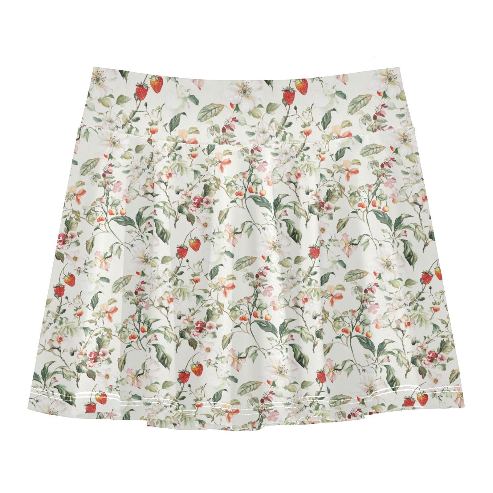 Vintage Florals Girls Tennis Skirts with Built-in Shorts Kids Pleated Skort with Pockets Flowy Little Girls Skirt