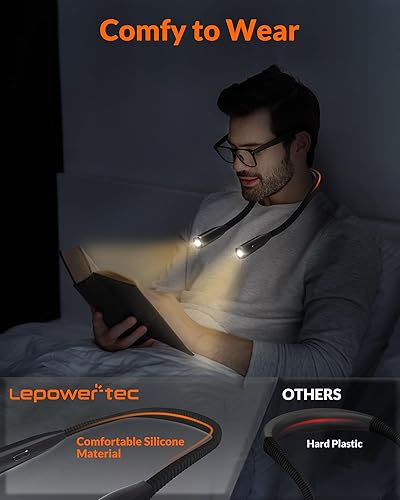 Miniatura 4 de Luz de cuello de lectura, 3 colores y 5 brillos, luz de libro para leer en la cama, lámpara recargable con cómodo brazo de silicona, lámpara de
