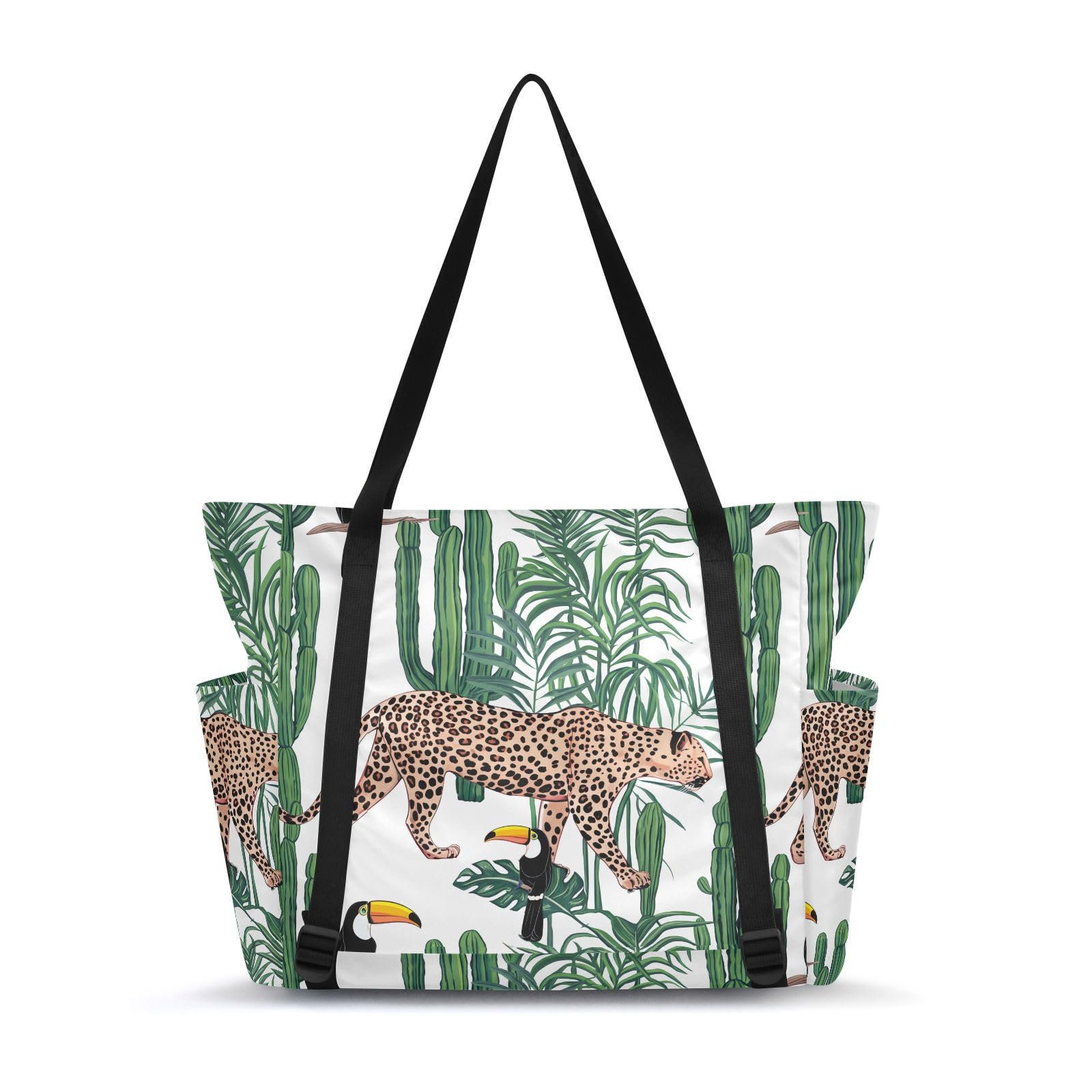 Lxqimora Leopard Cactus Tropicalplants Yoga Mat Bag for Women Water-Resistant Gym Bag with Yoga Mat Holder Tote Bag for Gym Travel Office Pilates