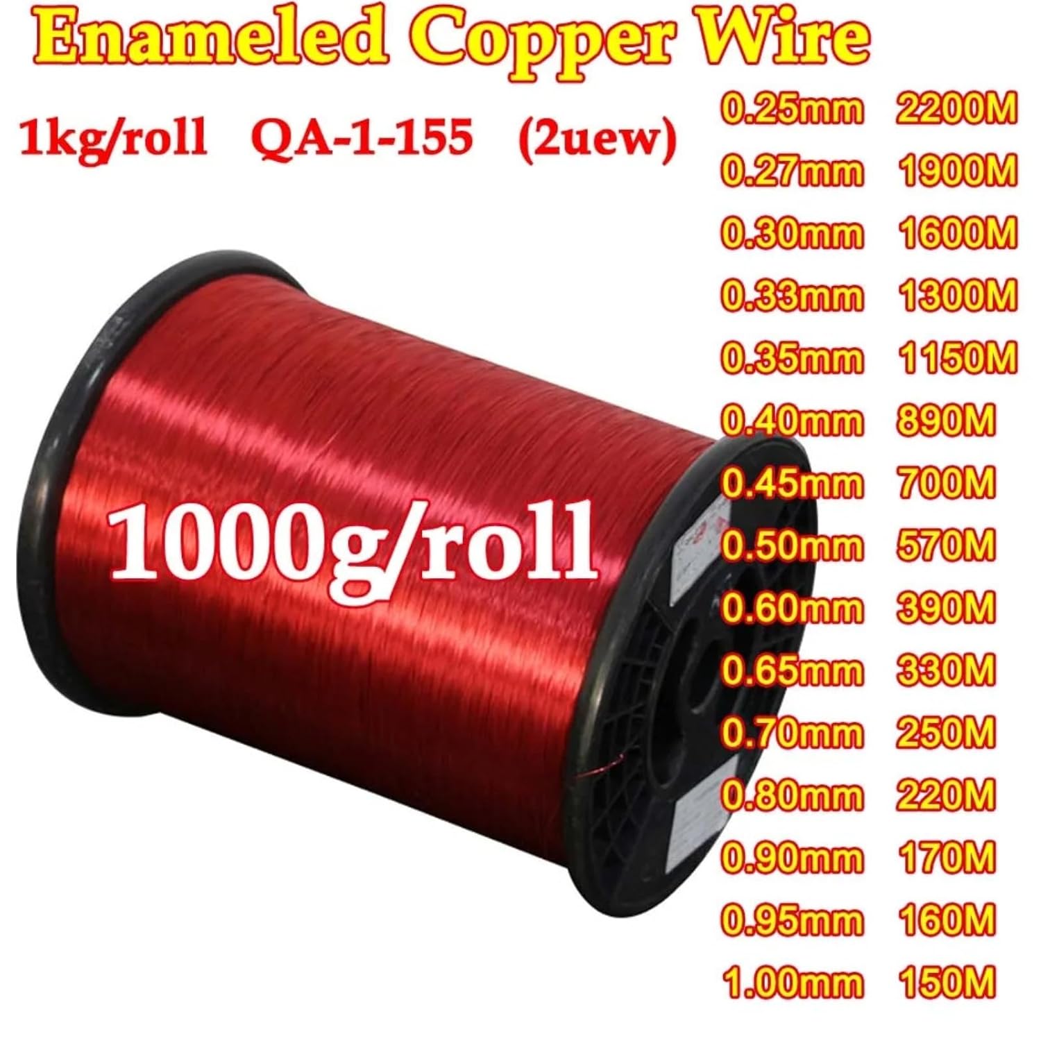 1000g/1PCS 0.25mm 0.27mm 0.8mm 1.0mm 2UEW Copper Wire Magnet Wire Enameled Copper Winding Coil Winding(0.33mm - 1300M,KA500-470-0.5um)