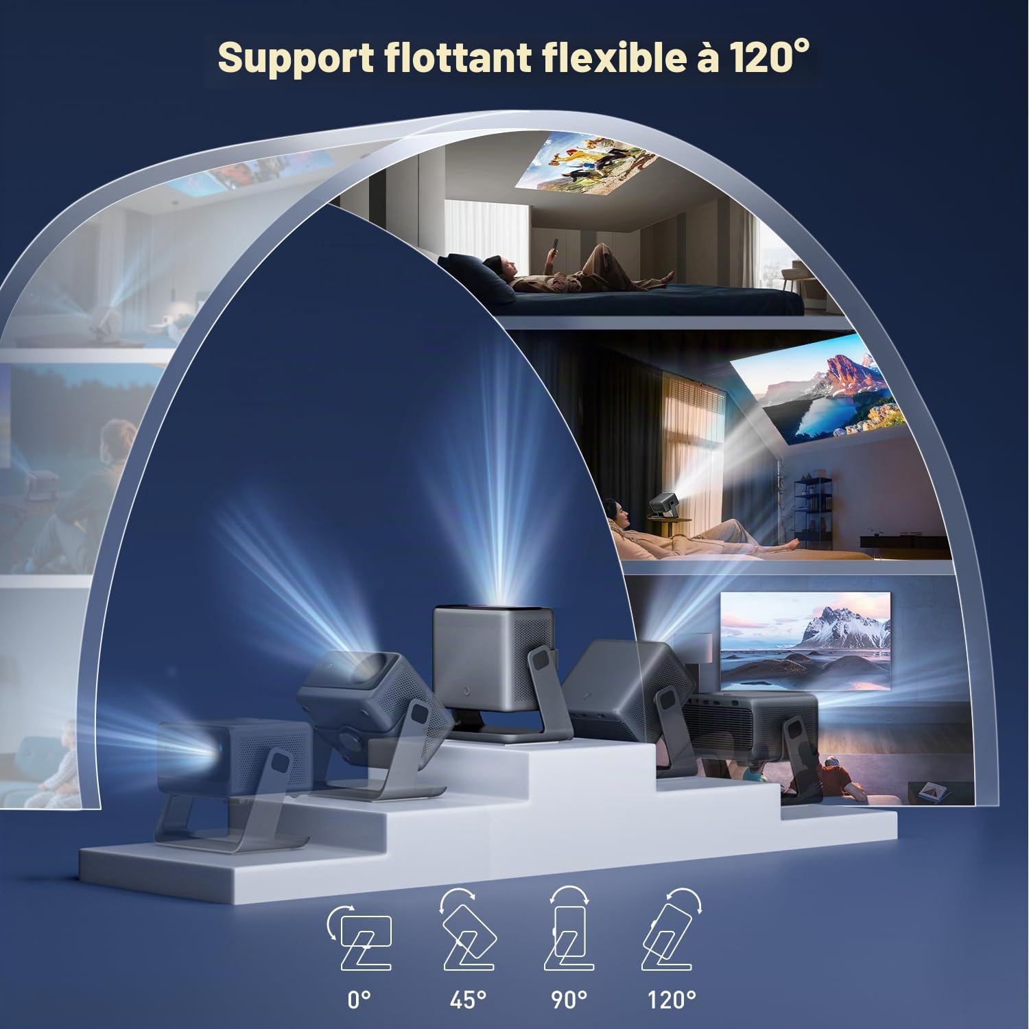 Vidéoprojecteur 30 000 lumens 【Dolby Audio】 Vidéoprojecteur AMEELA 1080P avec WiFi et Bluetooth, Mise au Point Automatique/Correction trapézoïdale 100 000 + Applications