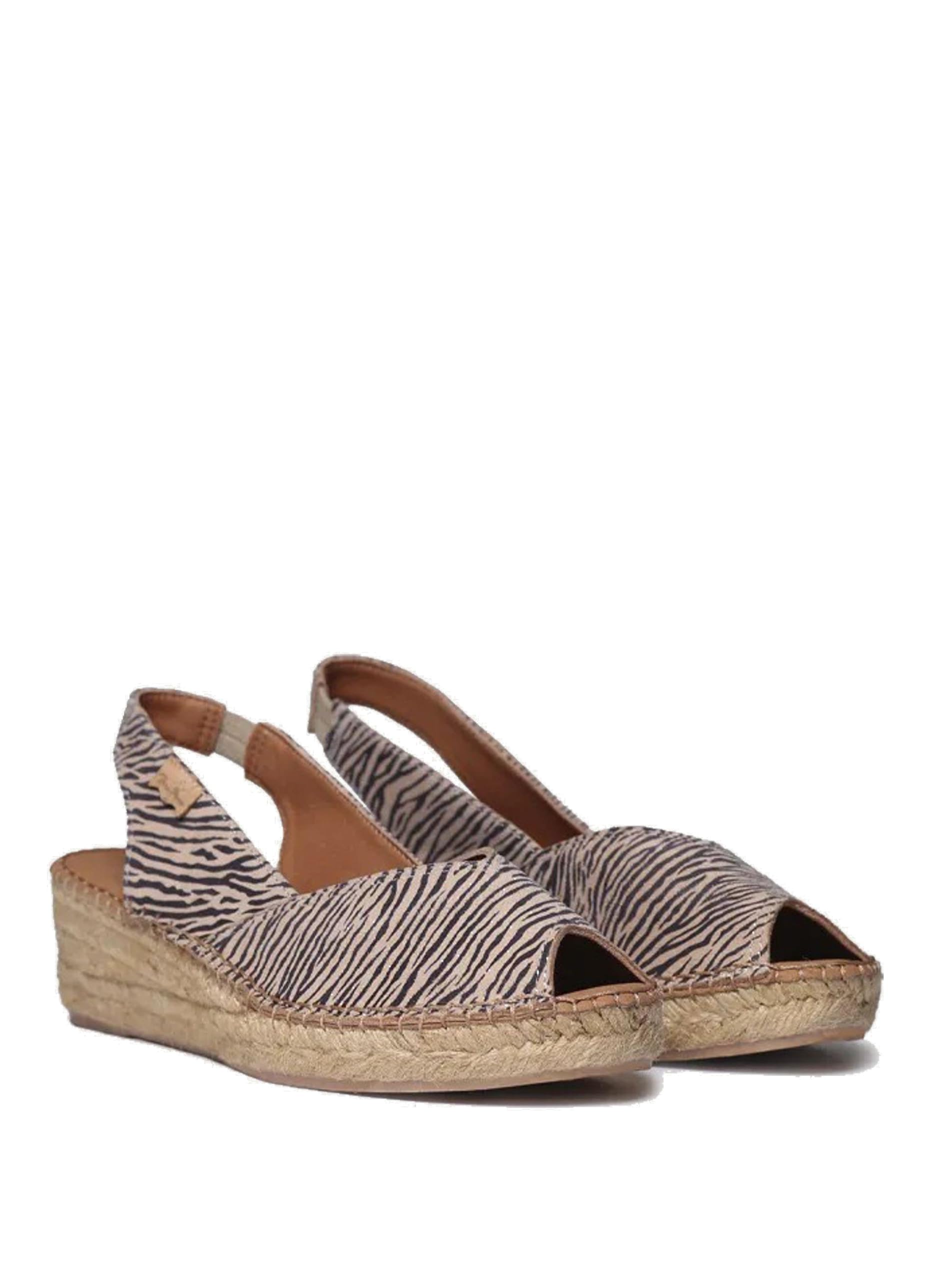 TONI PONS - Sandalia de pala,piel,cuña y plataforma de esparto,alpargatas,cebra,animal print,espadril para: Mujer