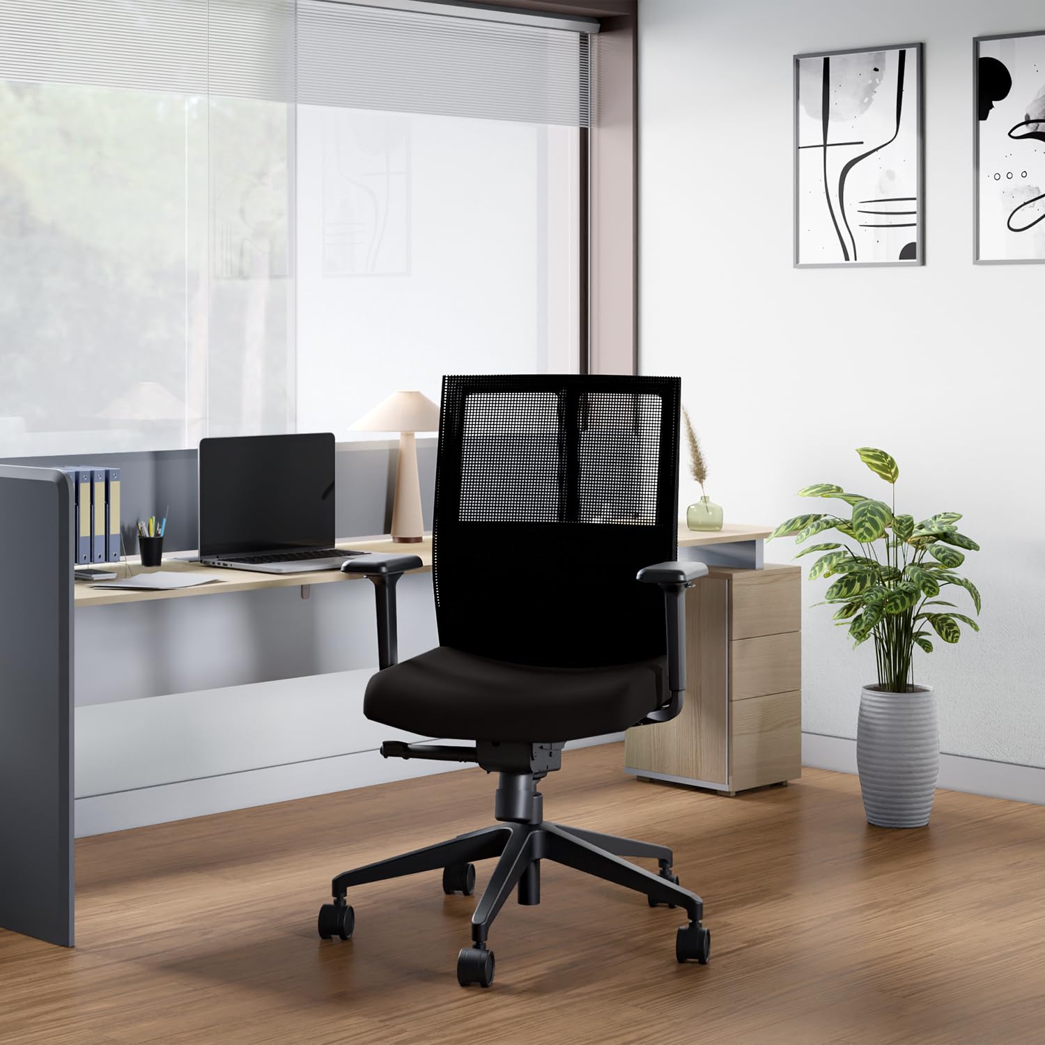 GODREJ INTERIO Chair, Cross Full Back Large Knitted Fabric Ergonomic Chair (Black Ink), 1 Year Warranty, Adjustable Armrest-image-9
