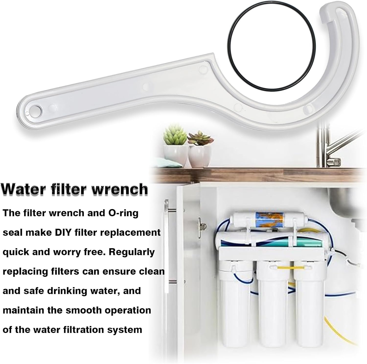 QPQ Water Filter Housing Wrench Set with O-Rings, 2 Wrenches and 6 Replacement Rings, Compatible with APEC Systems