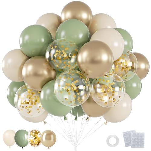 60pcs Sage Green Balloons Kit, 12inch Sage Green Sand White