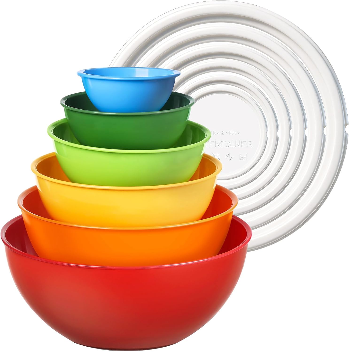 Greentainer Plastic Mixing Bowls with Lids Set for Kitchen, 6 Set Nesting Bowls for Mixing, Baking, Prepping, Cooking and Serving Food, Mixing Bowls Dishwasher, Microwave Safe