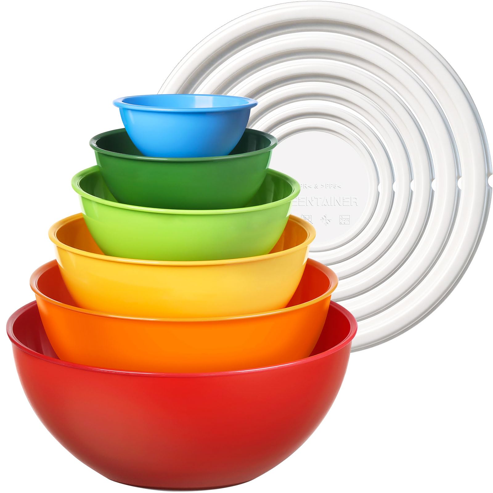 Photo 1 of Greentainer Plastic Mixing Bowls with Lids Set for Kitchen, 6 Set Nesting Bowls for Mixing, Baking, Prepping, Cooking and Serving Food, Mixing Bowls Dishwasher, Microwave Safe