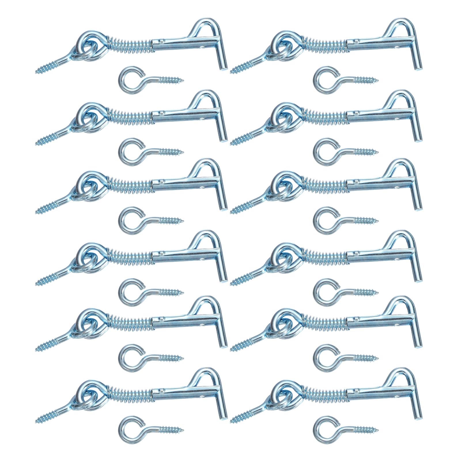 sourcing map 12Pcs Cabin Hook Eye Latch, 2.5" Zinc Plated Iron Spring Hook and Eye Safety Latch with Mounting Screw for Wood Window Door and Cabinets