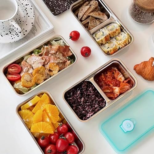 Miniatura 9 de Recipientes reutilizables de acero inoxidable con tapas, contenedores de doble compartimento para aperitivos, recipientes pequeños para condimentos