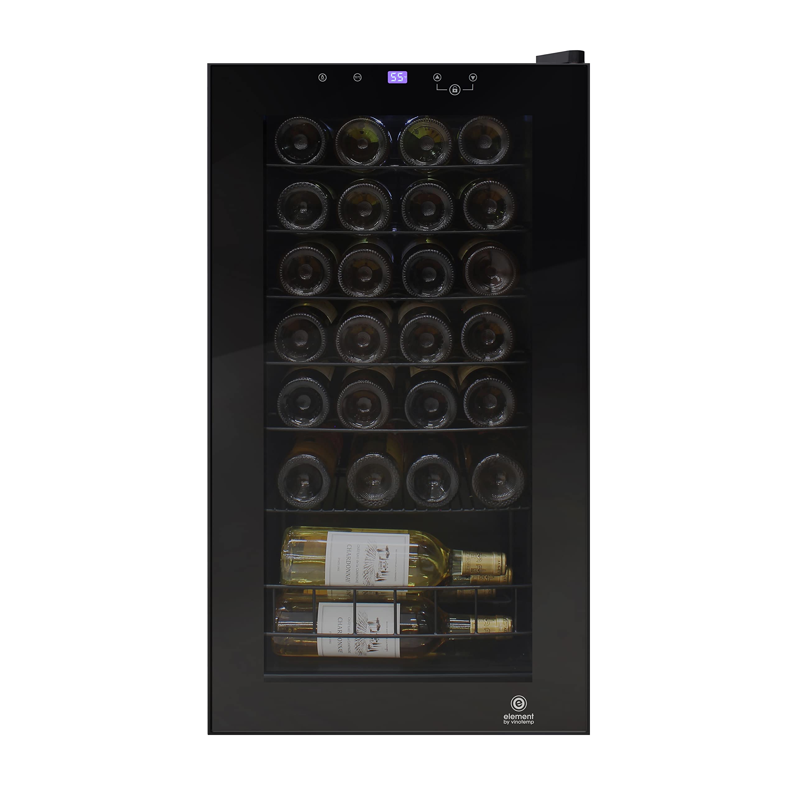 Vinotemp EL-28TS 28 Bottle Cooler Refrigerator, Freestanding Wine Fridge with Touch Screen Adjustable Temperature Control, Dual-Paned Glass Door and Safety Lock, Black