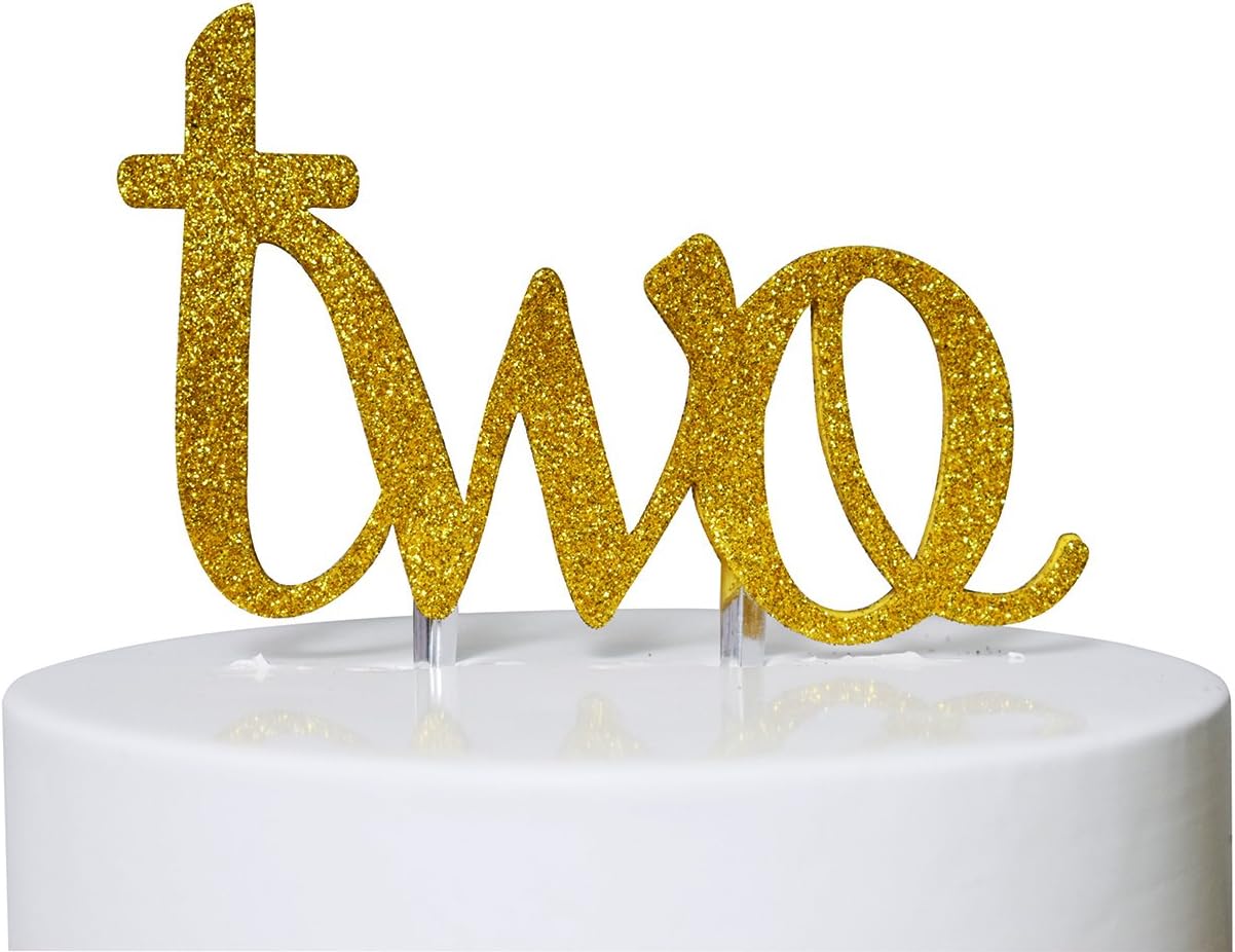 Brcohco 2nd Birthday Two Cake Topper Decoration Single Sided Double Gold Glitter