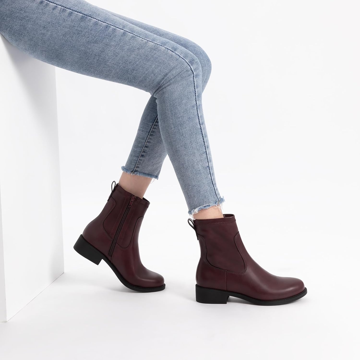 Athlefit Women's Ankle Boots Chunky Low Heel Fashion Round Toe Side Zipper Short Chelsea Boots