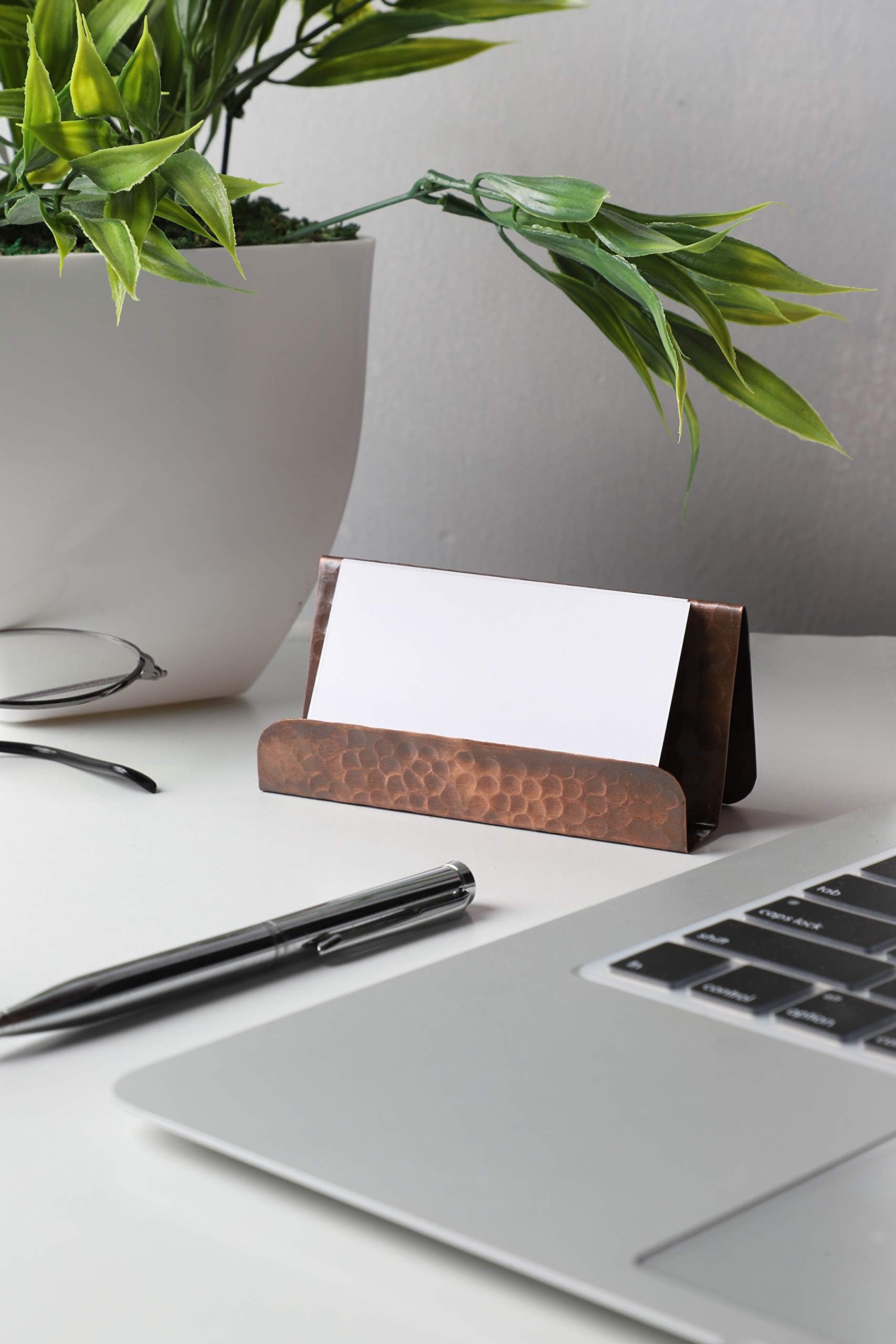 GoCraft Pure Copper Business Card Holder Stand | Fits 20-30 Business Cards | Antique Finish Copper Stand