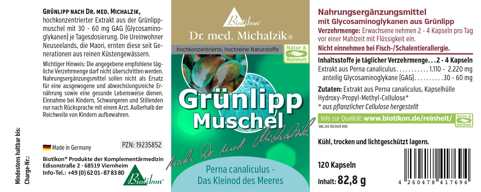 Grünlippmuschel Dr. med. Michalzik - ohne Zusatzstoffe - von BIOTIKON®