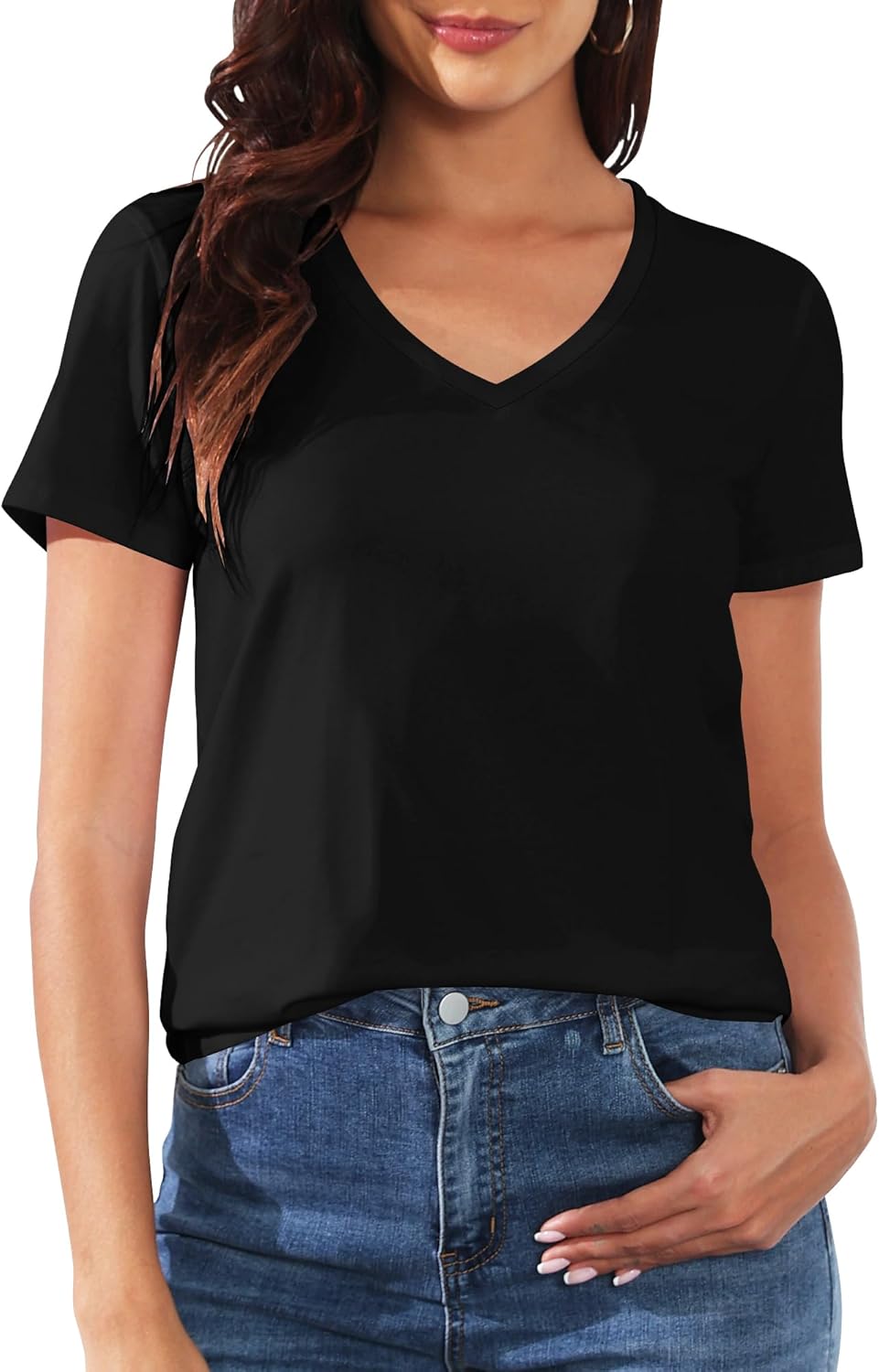 PALINDA Women's Classic Fit T Shirts Short Sleeve V Neck Casual Tee Shirt Summer Tops