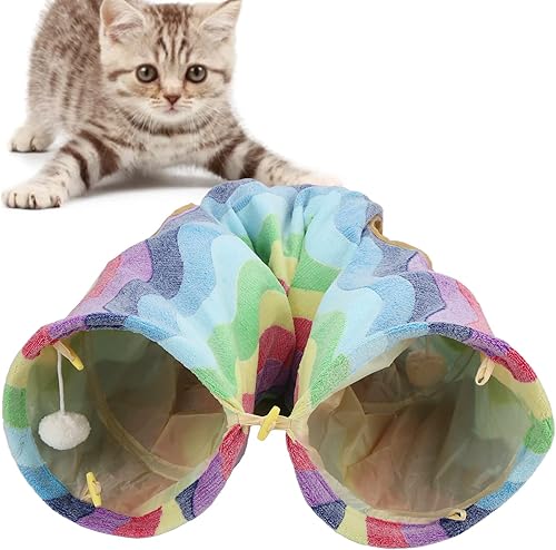 Miniatura 4 de Juguete de túnel de peluche para gatos, túnel plegable para gatos con bola, tubo de túnel de peluche para gatitos, papel arrugado para mascotas,