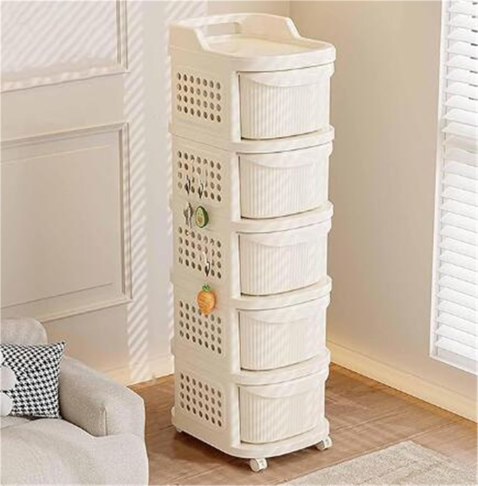 Schubladenbox in Plastica con Cassetti Profondi, Sistema Easy-Pull, Organizer Scrivania per Ufficio Scuola Cancelleria, Cestini in Plastica PP Senza BPA(5-Tier)