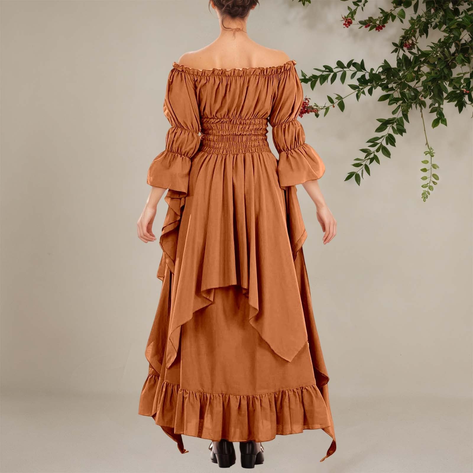 Generisch Vestido victoriano renacentista medieval gótico de bruja monocolor, vestido de noche para mujer, carnaval, disfraz, retro, vestido maxi, diseño alto, vestido medieval