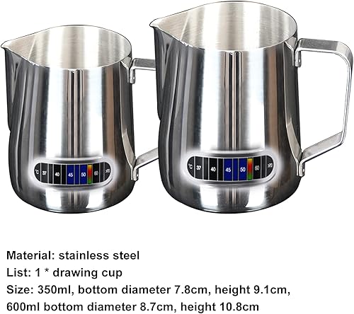 Miniatura 8 de Jarras de espuma de leche con termómetro integrado, jarra Latte Art de acero inoxidable, jarra de crema de temperatura expreso para vapor, 11.8 fl oz