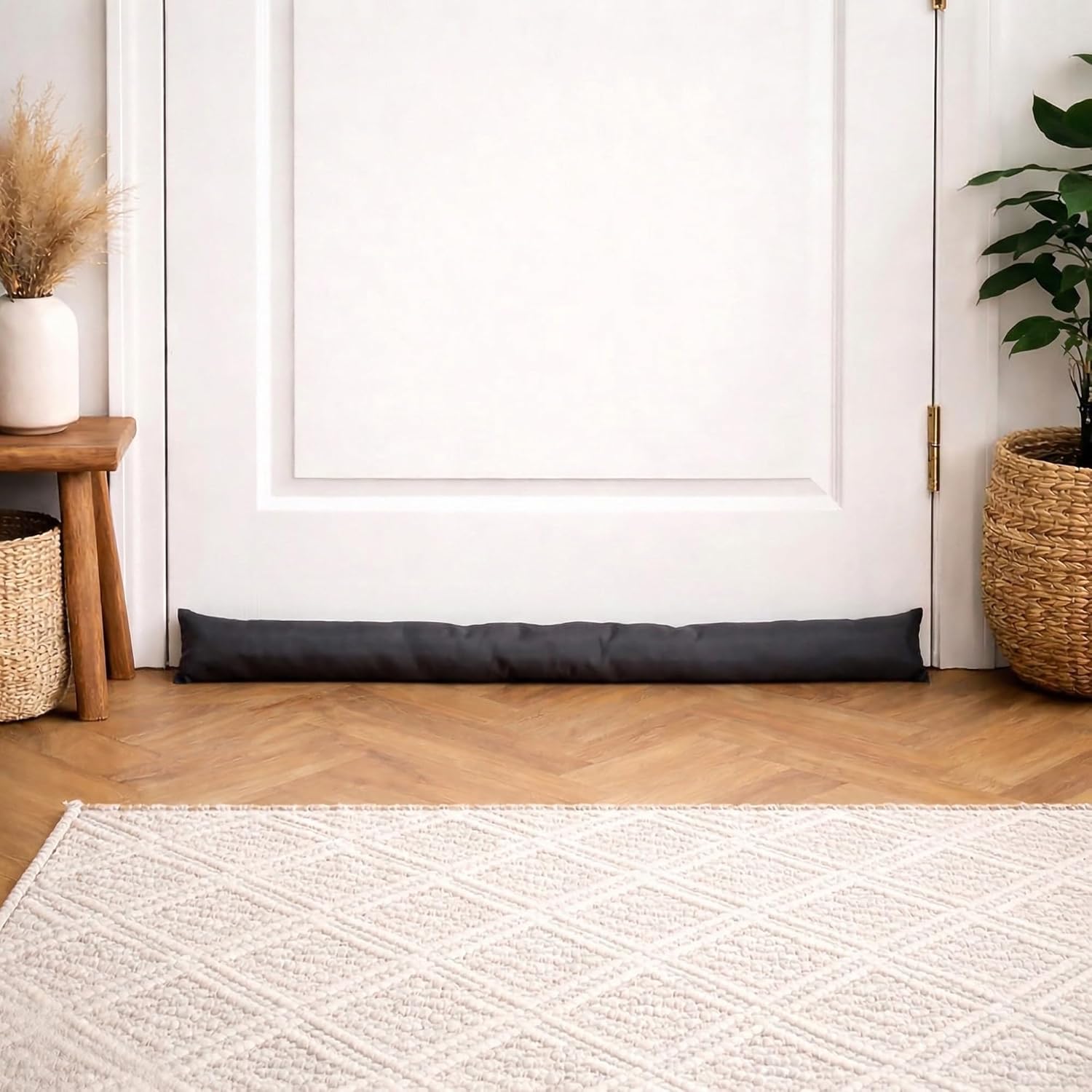 Gray Draft Stopper 32” - Insulates and Blocks Drafts - 100% Polyester - Hook-and-Loop Closure for Secure Fit - Fits Wood, Steel, Aluminum, PVC - Decorative Door Snake