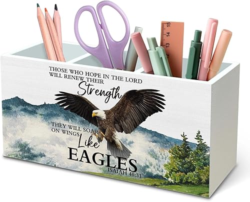 DILSJ Organizador de lápices de águila inspiradora cristiana para escritorio, regalos inspiradores para mujeres, versículo bíblico, águila, caja de