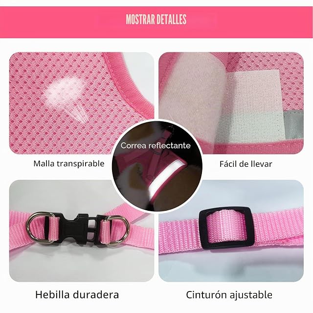 Foto 2 de 6 de FEimaX Arnés Perro Pequeños y Correa Reflectante Ajustable Antitirones Arnes de Malla Transpirable…