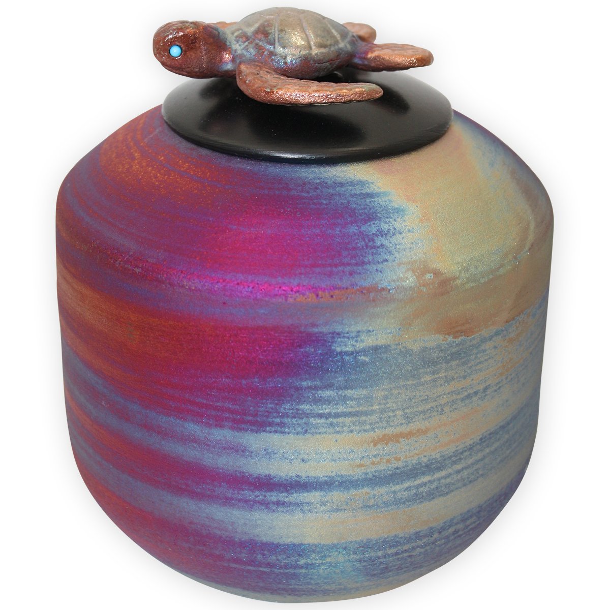 Honu Ceramic Medium Cremation Urn - Handmade Funeral Urn Topped with a Sculpted Sea Turtle