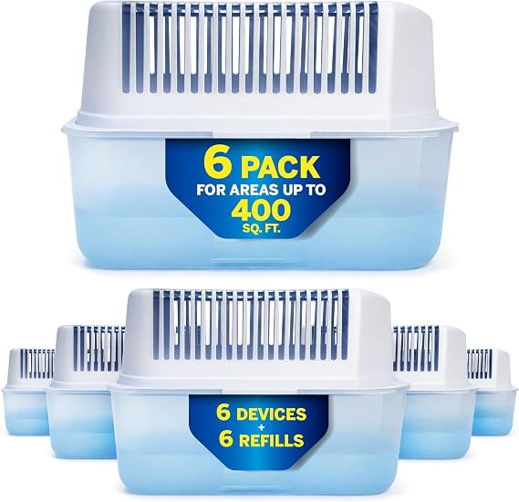 HUMYDRY - Pack of 6 Dehumidifier Devices with 6 Moisture Absorber Refills - 35.3 oz - Large Size - Fragrance Free - Ideal for Spaces Up to 400 sq.FT