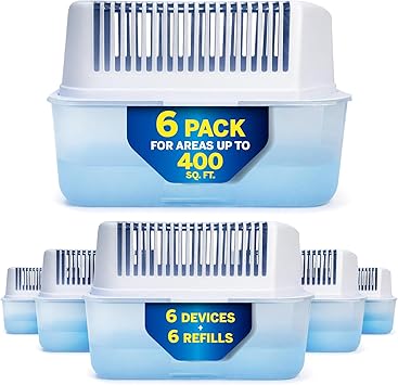 HUMYDRY - Pack of 6 Dehumidifier Devices with 6 Moisture Absorber Refills - 35.3 oz - Large Size - Fragrance Free - Ideal for Spaces Up to 400 sq.FT