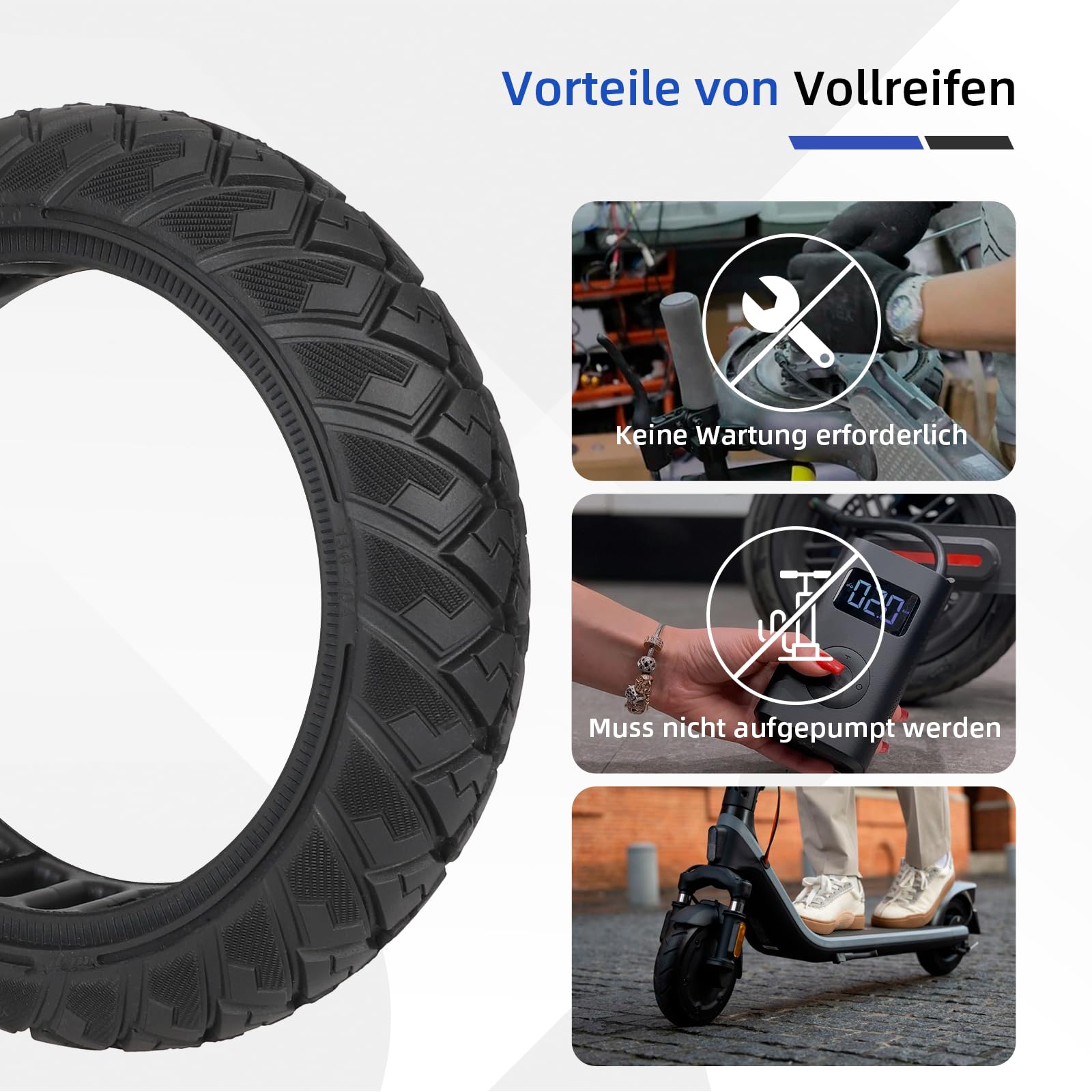 ulip Pneu complet 8,1 x 2,0 pour scooter électrique Xiaomi 4 Go/Ninebot E2/Ninebot E2 Plus, pneu de rechange avant ou arrière de 8", pneu de rechange avant ou arrière