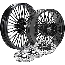 TOFR 21x3.5 18x5.5 Black Fat Spoke Front Rear Wheels Rims For 2009-2023 Harley Touring Street Glide Road Glide Road King Electra Glide Ultra Classic Ultra Limited/W 11.8" Front Rear Brake Rotors