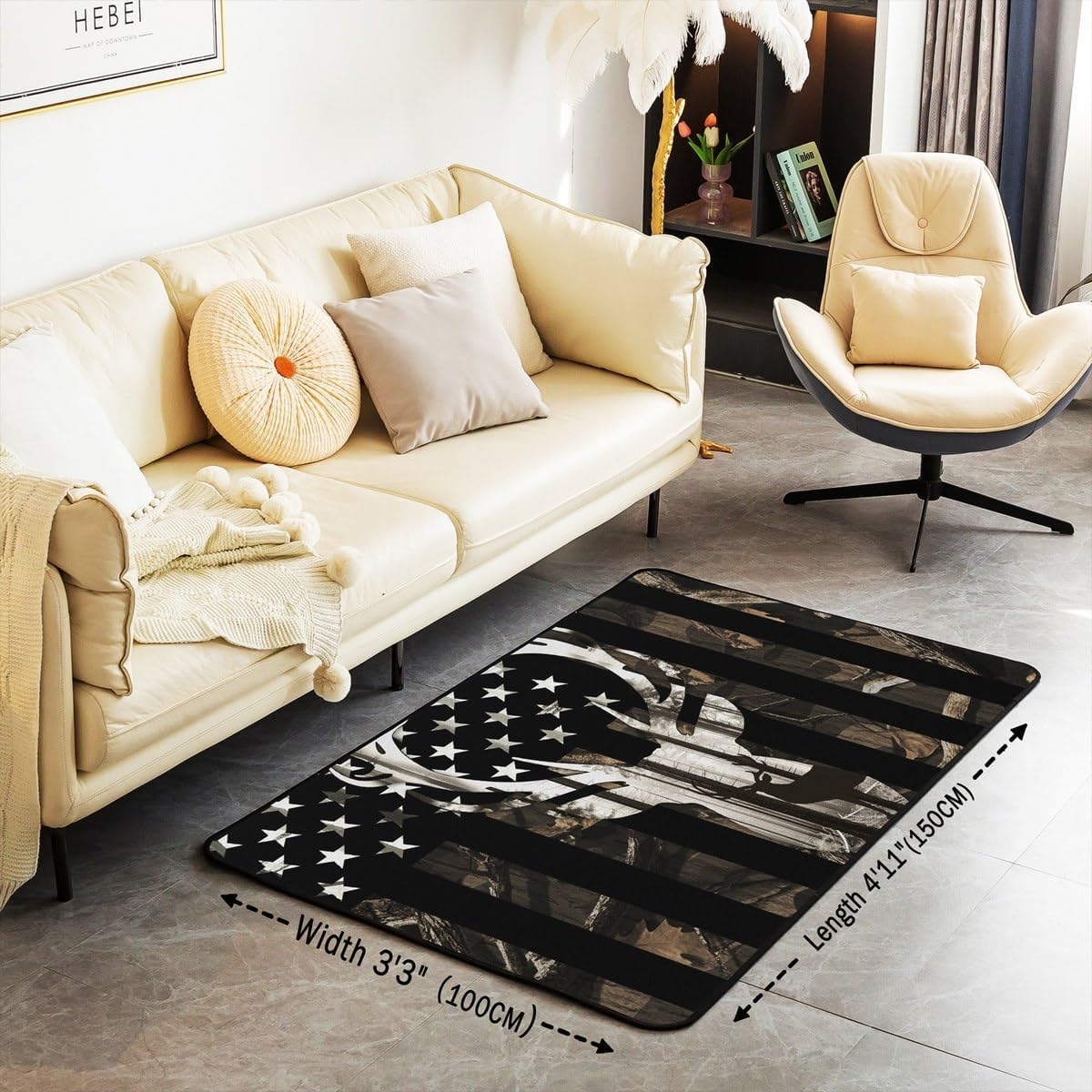 Reindeer Antler Area Rug 5'x7' Camouflage National American Flag Rug for Bedside Living Room Backyard Sofa Decoration Camo Rustic Tree Plant Decor Carpet for Kids Boys Teens Men