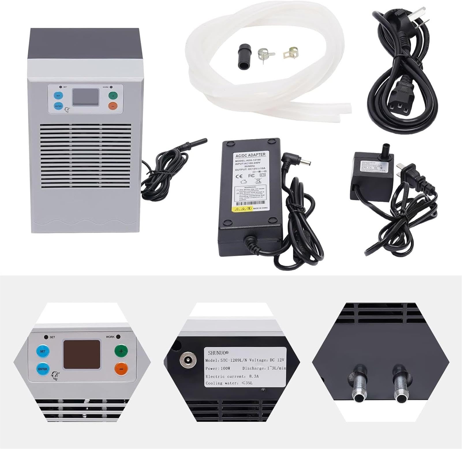 Enfriador de acuario de 30 l, 100 W, enfriador de tanque de peces para hidroponía, compresor silencioso de refrigeración y calefacción para la cría de peces y camarones