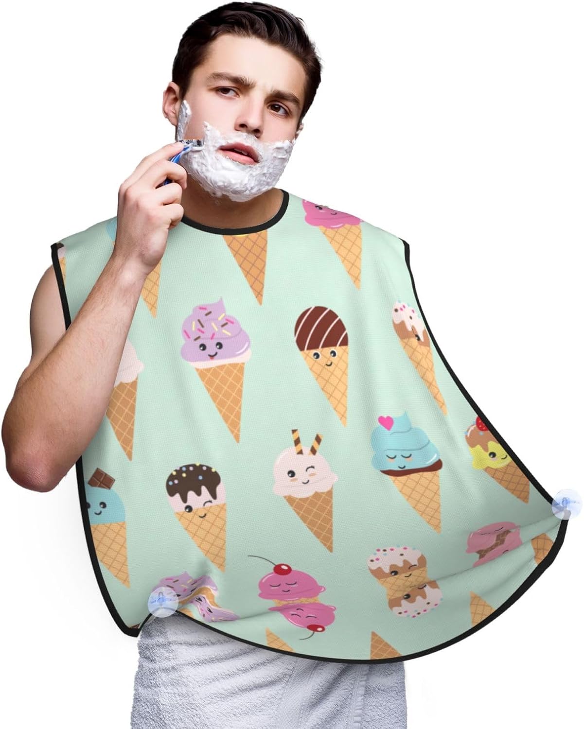 Ice Cream Cones Print Beard Bib Apron, Shaving Apron For Dad, Men'S Hair Catcher For Shaving Best Gifts For Dad