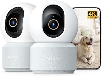 Anona Pano 4K UHD Indoor Security Camera 2-Pack, 360  Pan-Tracking Dome Camera for Home Security, Wi-Fi 6, Person/Pet/Baby Cry Detection, Two-Way Audio, Privacy Mode, Alexa Compatible