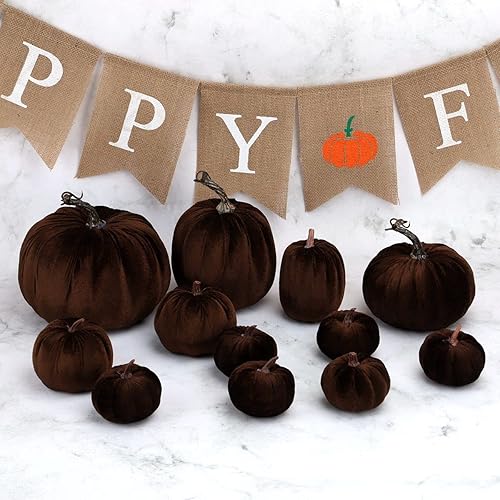 Miniatura 4 de 8 calabazas artificiales de terciopelo marrón hechas a mano de varios tamaños, cosecha de otoño, decoración de Halloween para el hogar, cocina,