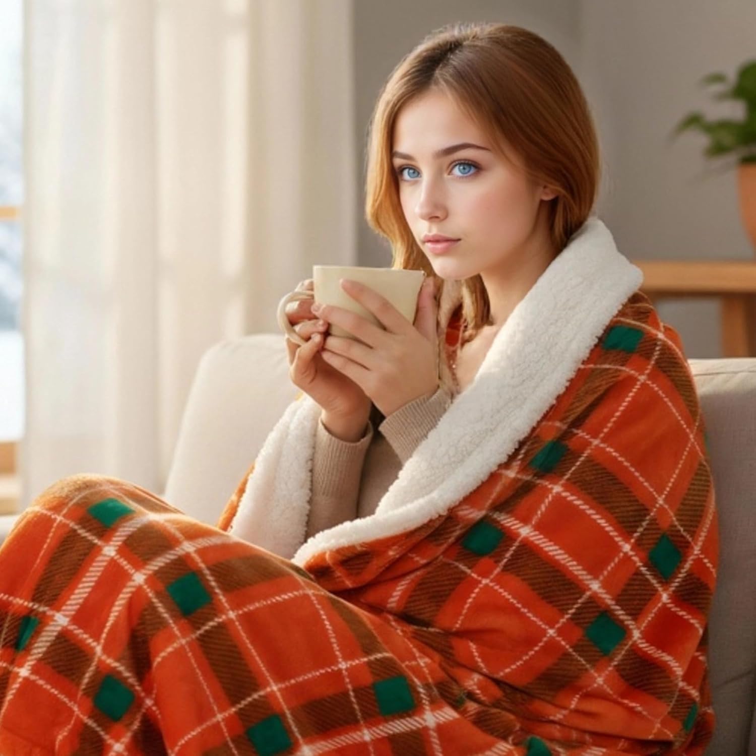 LUXIAN Electric Heated Blanket Full Size 72"x84" - Microplush & Sherpa Fabric Dual-Sided, 9 Heat Settings & 1-10 Hours Auto Off, Cozy Warming Throw for Home, Office, or Bed, Machine Washable, Orange