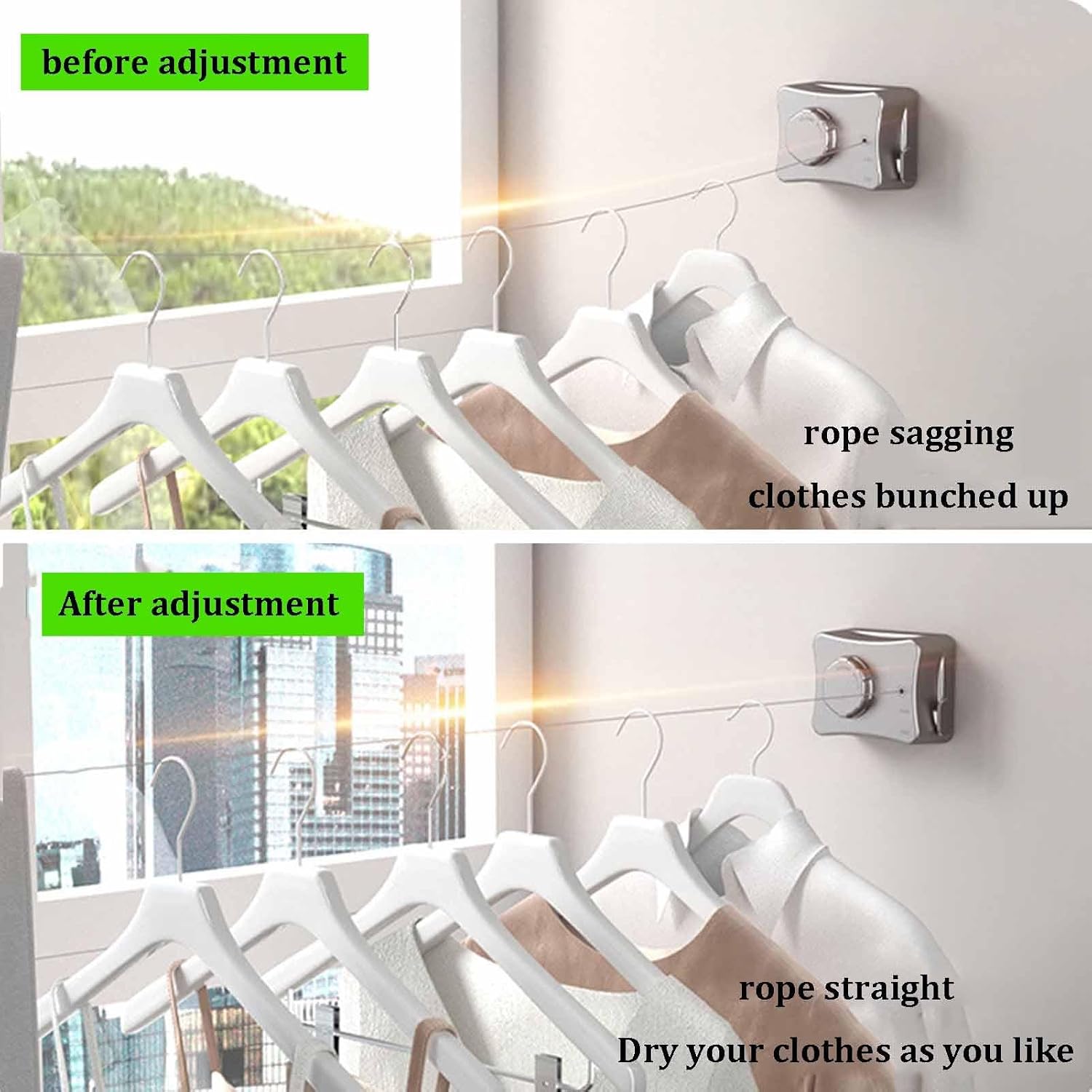 Retractable Clothesline, Indoors Laundry Line with Adjustable Stainless Steel Rope, for Hanging Drying Bathroom, Space Saving Clothesline (Color : Black, Size : 2pcs)