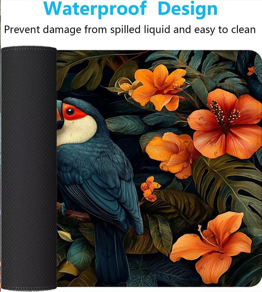 Tappetino Mouse pad XXL 1200x600x3mm, Multifunzione Esteso Tappetino Mouse Gaming, Mousepad Impermeabile Durevole Facile Pulire,Tracciamento Precisione Uccello Di Bocca Gigante Animali W0G1-543