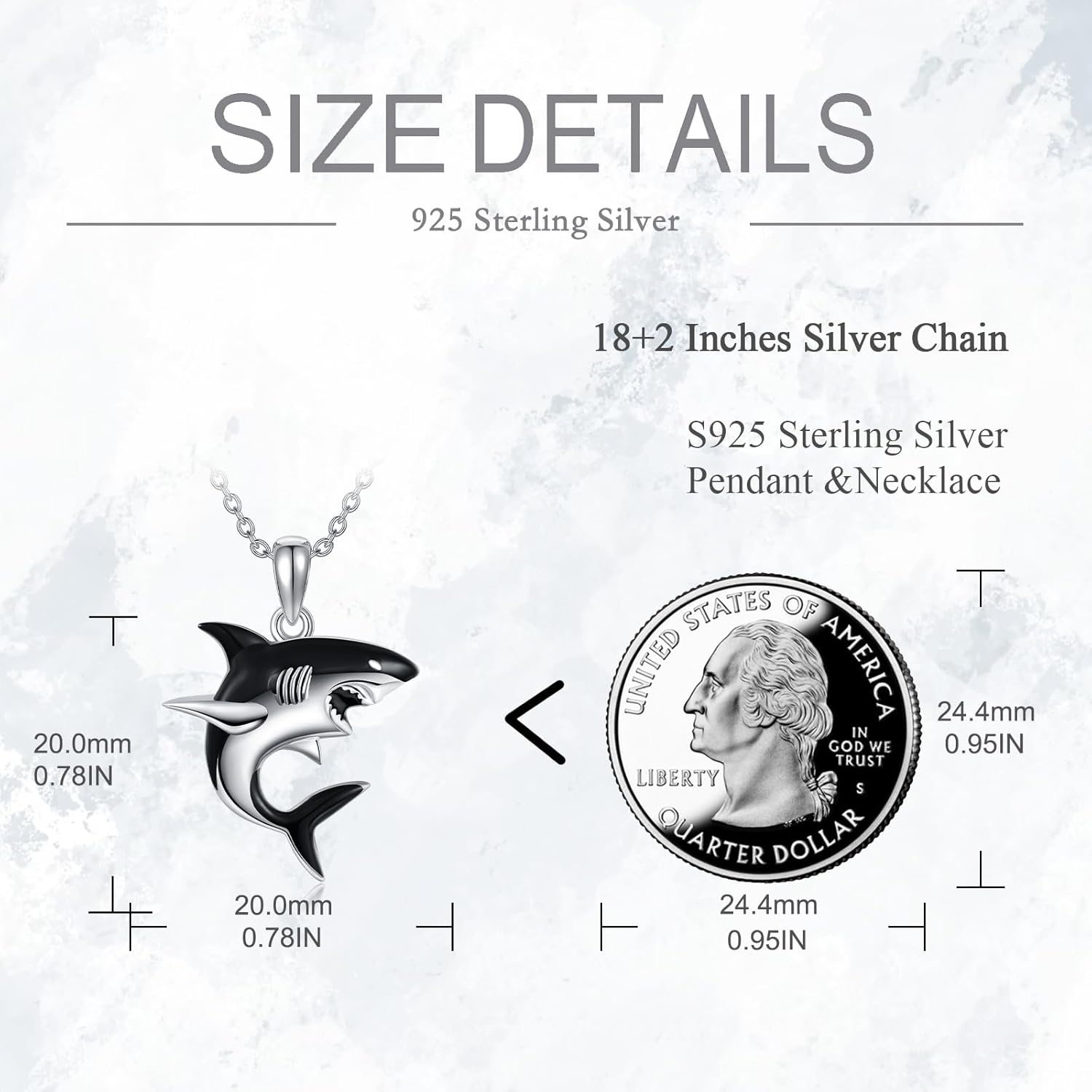 925 Sterling Silver Shark Pendant Animal Jewelry Necklace, Necklace Gift for Boys and Girls - Image 2
