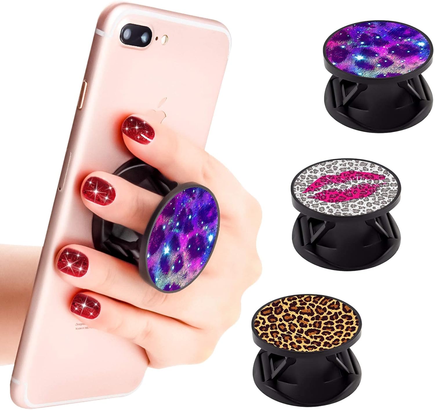 New Version Phone Holder 3 Pack Leopard Pattern Expanding Grip Stand Finger Holder for Smartphone and Tablets