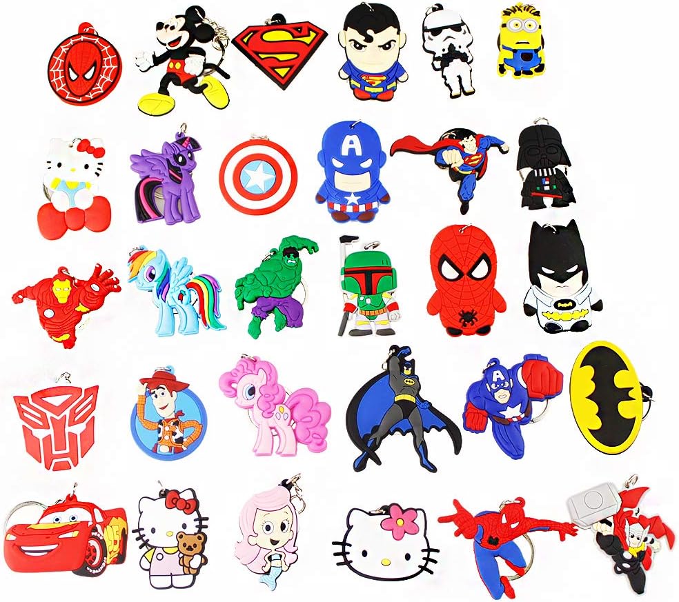 Melleco 30pcs Keychain Key Tags Superhero Goodie Bag Stuffer Christmas Gift Holiday Charms for Kids Birthday Party Favors School Carnival Reward Prizes Decoration Supplies