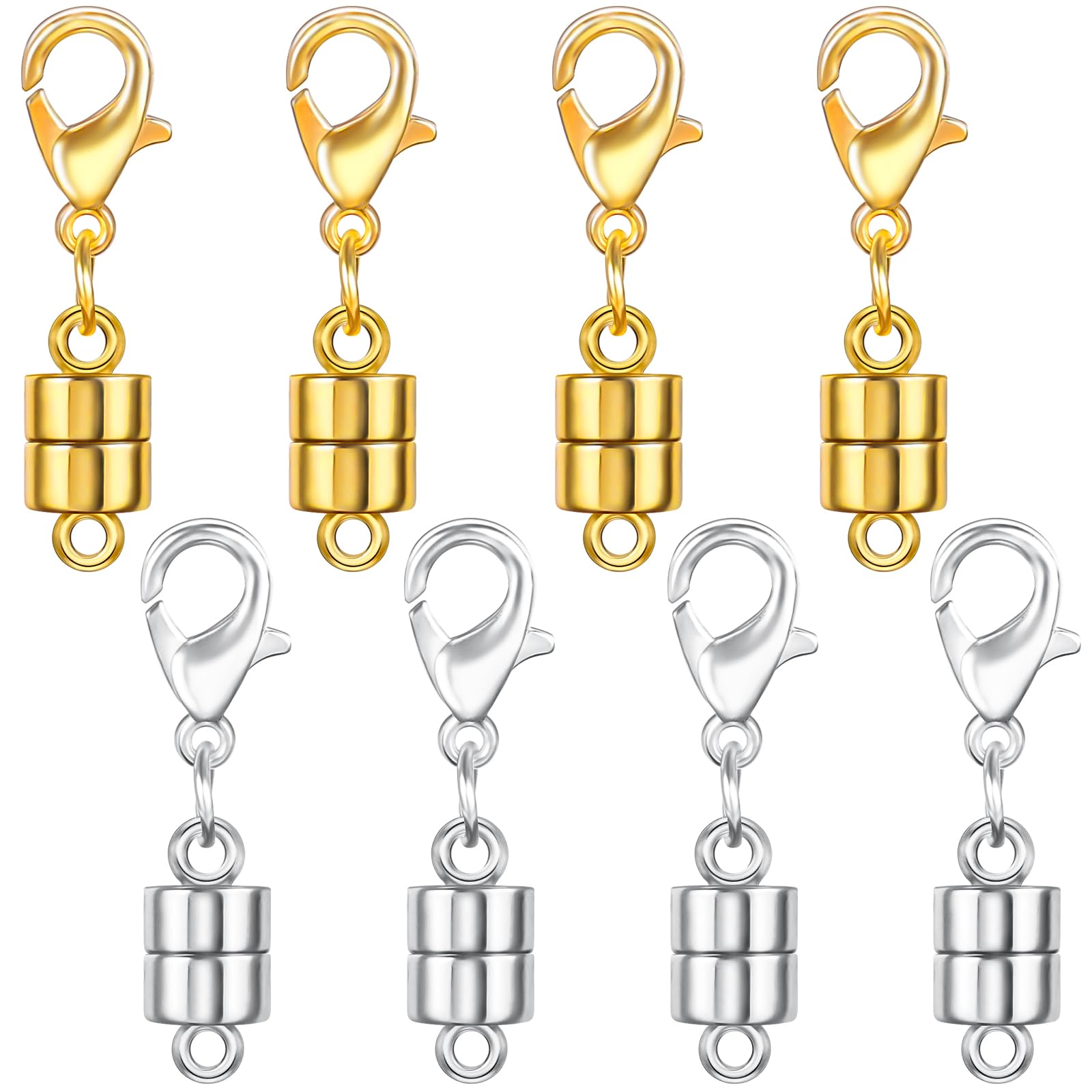 8 Pack Magnetic Necklace Clasps and Closures with Lobster Clasp, 18K Gold and Silver Plated Jewelry Clasps Converters, Suitable for Bracelet Necklaces Anklet Chains, Gold&Silver