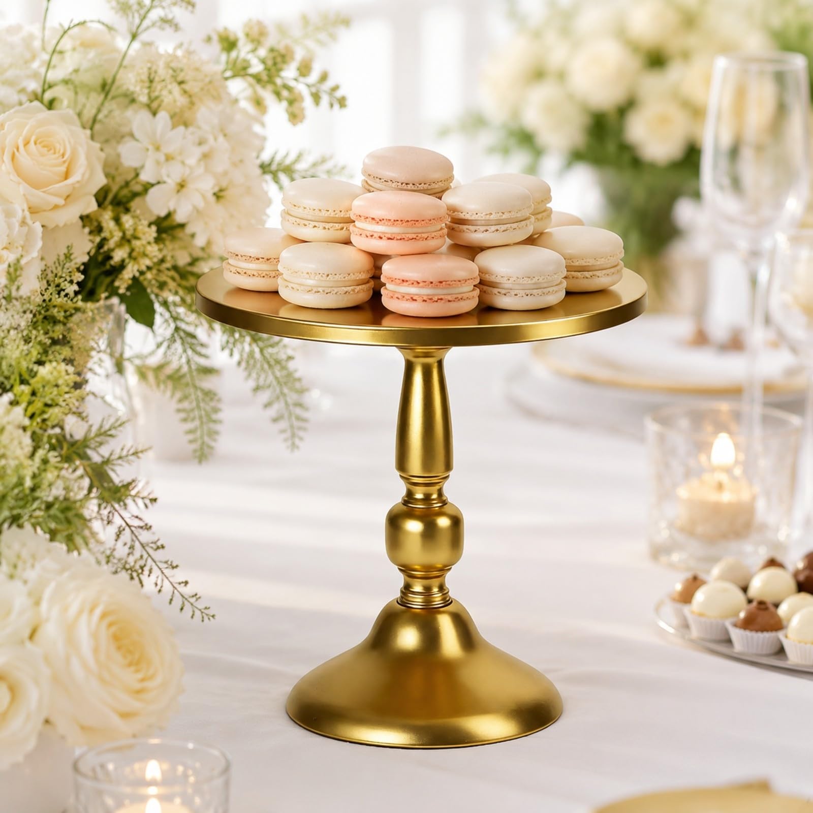 Milageto Présentoir à Gâteaux sur Pied en Métal Élégant Support Présentation Pied Central Décoratif Surélevé pr Mariages, Fêtes, Réceptio, L